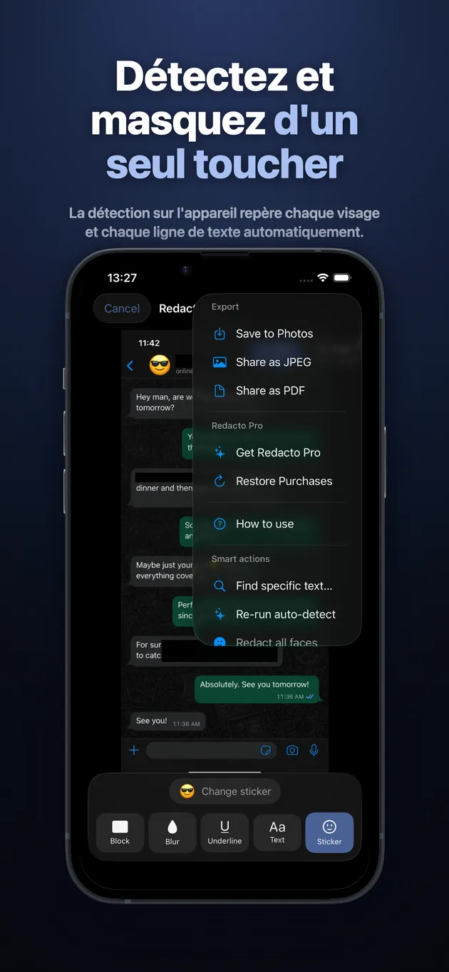La détection sur l'appareil repère chaque visage et chaque ligne de texte automatiquement.