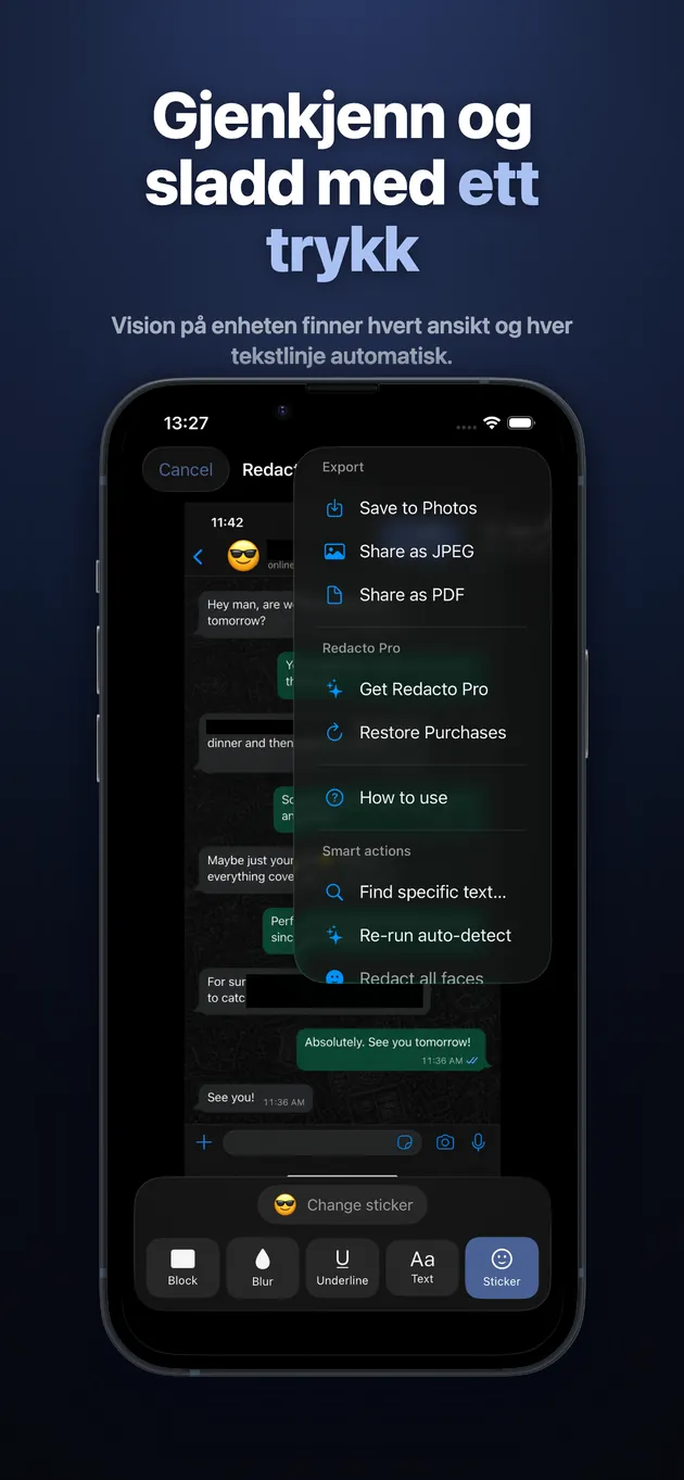 Vision på enheten finner hvert ansikt og hver tekstlinje automatisk.