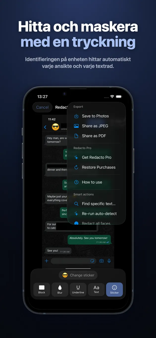 Identifieringen på enheten hittar automatiskt varje ansikte och varje textrad.
